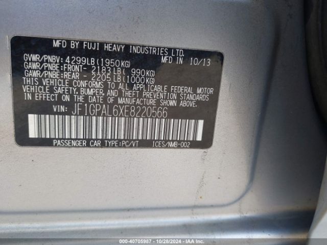 JF1GPAL6XE8220566 Subaru Impreza 2.0i Sport Premium