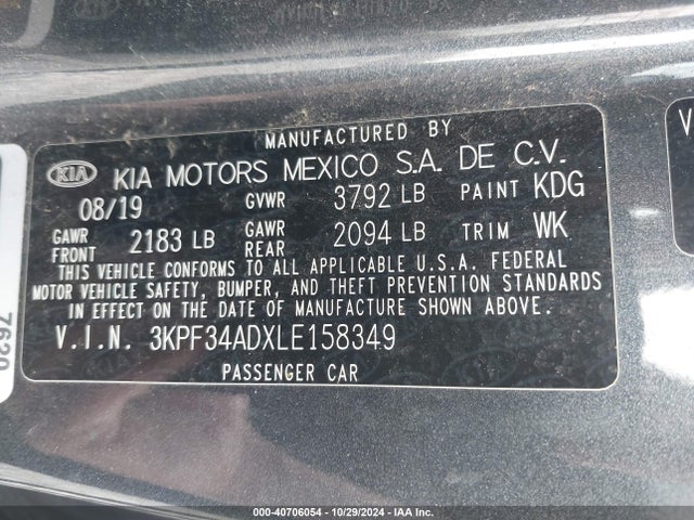 KIA Forte Gt-line 2020 3KPF34ADXLE158349 Image 9