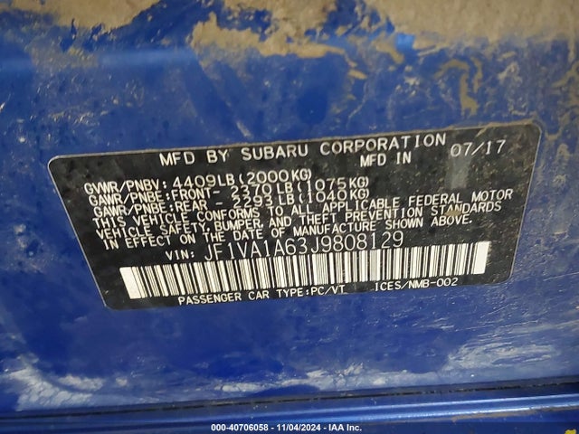 Subaru WRX 2018 JF1VA1A63J9808129 Image 9