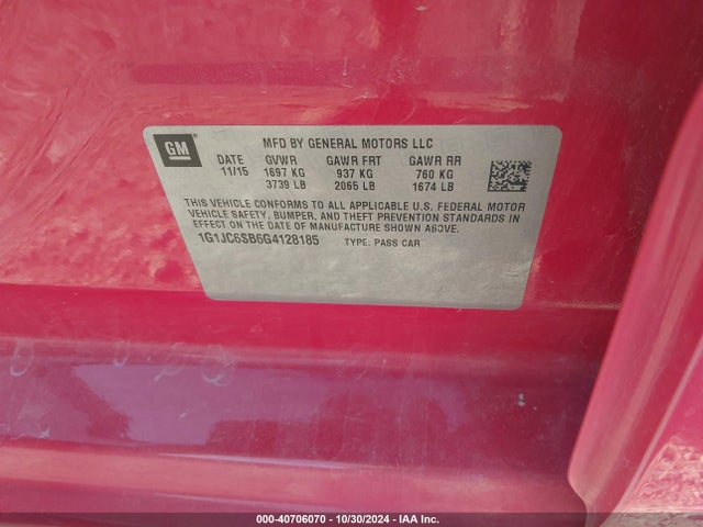 Chevrolet Sonic Lt Auto 2016 1G1JC6SB6G4128185 Image 9