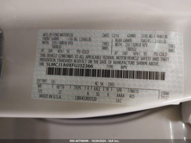 5LMCJ1A9XFUJ32366 Lincoln MKC