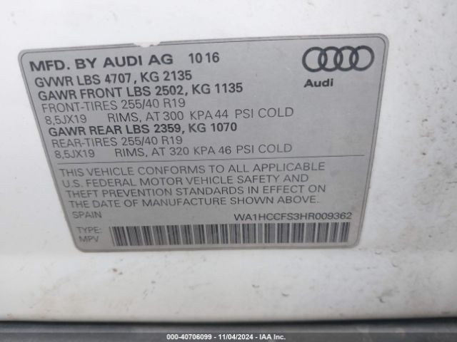 WA1HCCFS3HR009362 Audi Q3 2.0t Premium