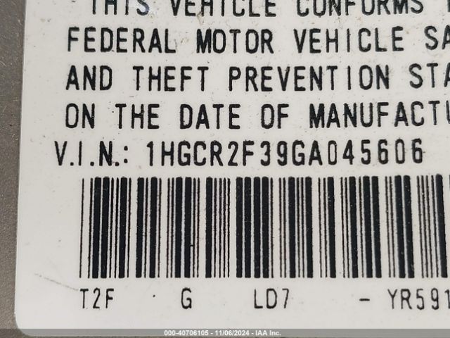 1HGCR2F39GA045606 Honda ACCORD LX