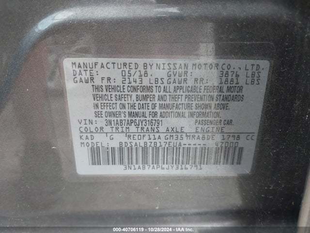 Nissan SENTRA S 2018 3N1AB7AP6JY316791 Image 9