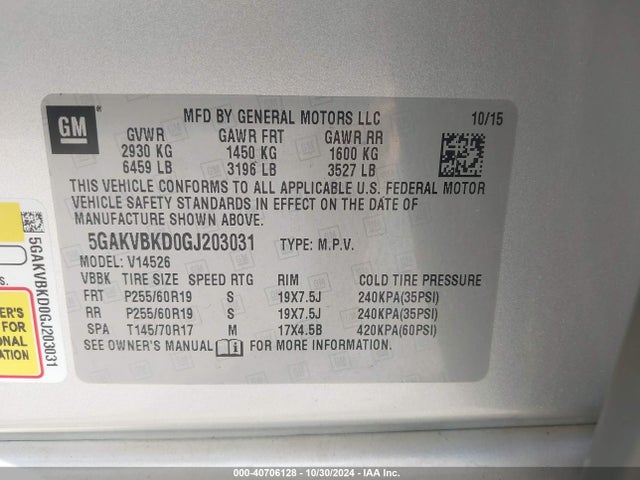 5GAKVBKD0GJ203031 Buick Enclave Leather