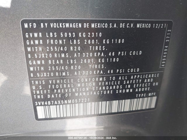3VV4B7AX5NM057221 Volkswagen Tiguan 2.0t Sel R-line