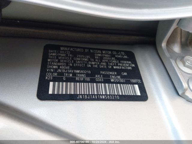 JN1BJ1AV1NW583210 Nissan Rogue Sport S Fwd Xtronic Cvt