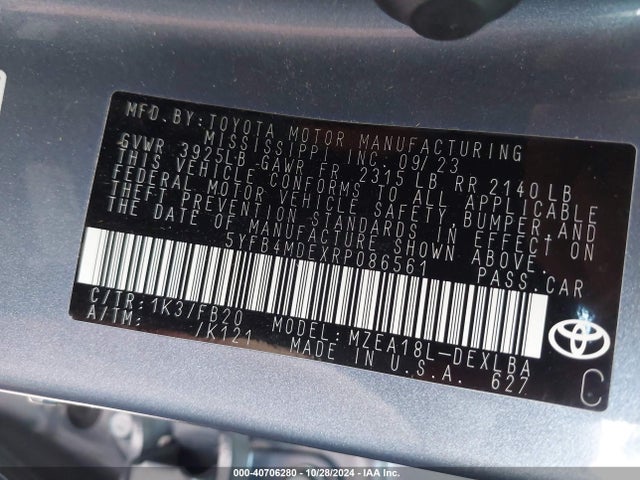 Toyota COROLLA LE 2024 5YFB4MDEXRP086561 Image 9