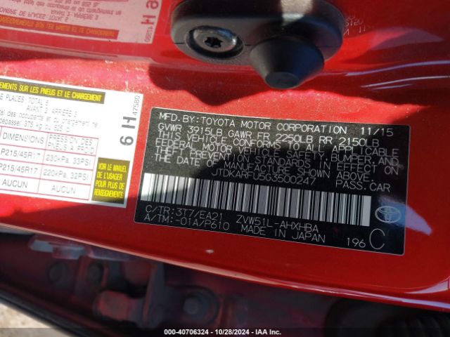 JTDKARFU5G3500247 Toyota Prius