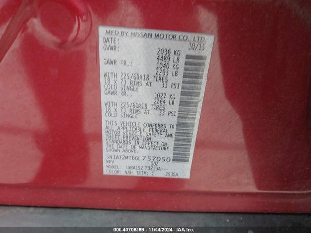 Nissan Rogue Sl 2016 5N1AT2MT6GC757050 Image 9