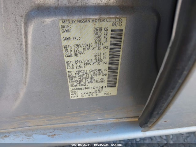 Nissan Frontier Sv 2016 1N6AD0EV8GN704549 Image 9