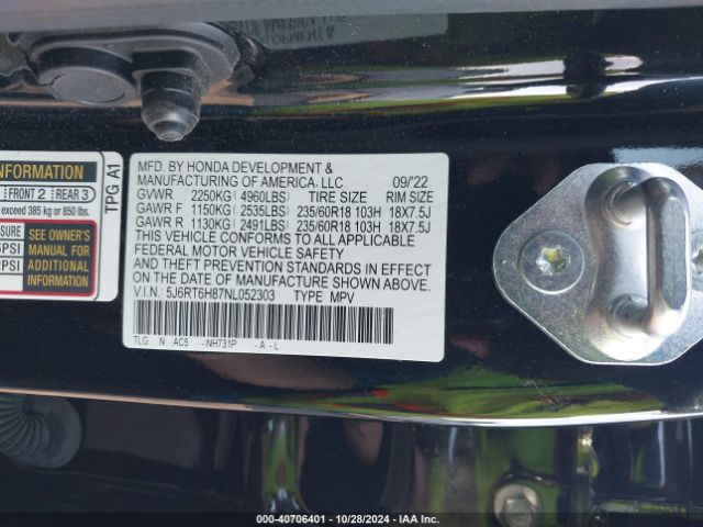 5J6RT6H87NL052303 Honda Cr-v Hybrid Ex-l