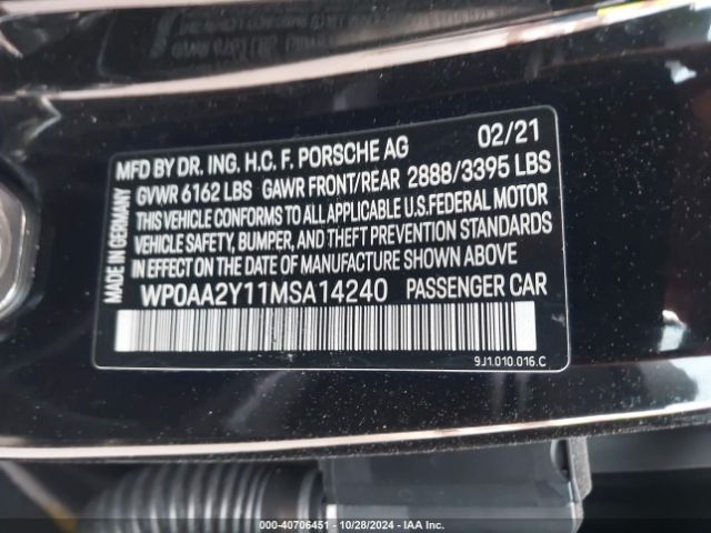 WP0AA2Y11MSA14240 Porsche Taycan