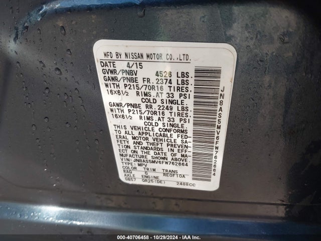 Nissan Rogue Select S 2015 JN8AS5MV6FW762664 Image 9