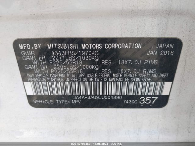 JA4AR3AU9JU004890 Mitsubishi Outlander Sport 2.0 Le
