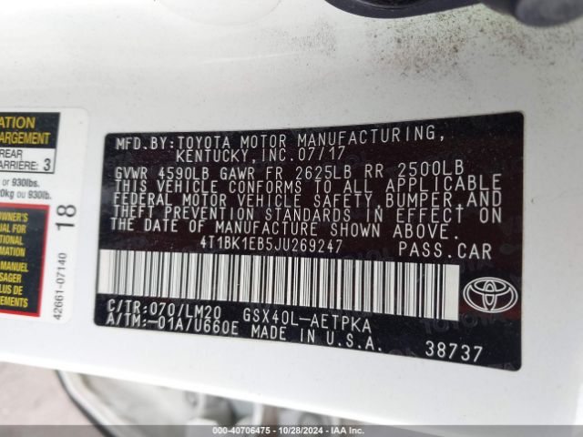 4T1BK1EB5JU269247 Toyota AVALON LIMITED