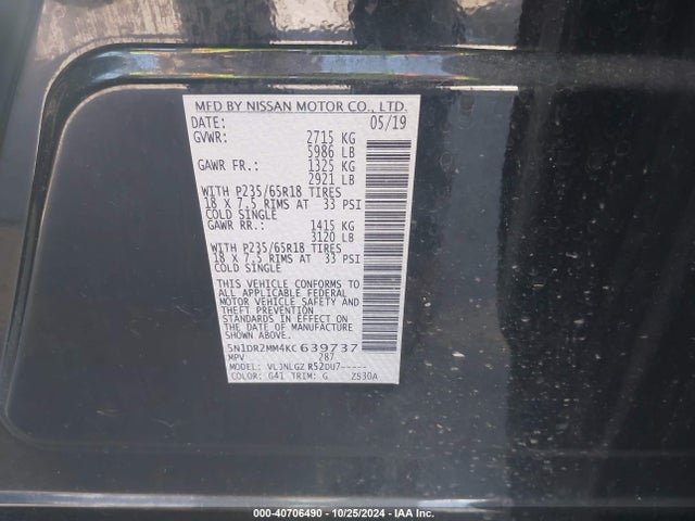 Nissan Pathfinder Sl 2019 5N1DR2MM4KC639737 Image 9