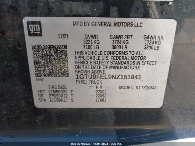 1GTU9FEL9NZ151841 GMC Sierra 1500 Limited 4wd  Short Box Denali