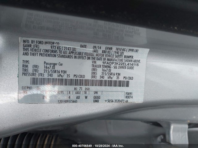 1FADP3K22EL414115 Ford FOCUS SE