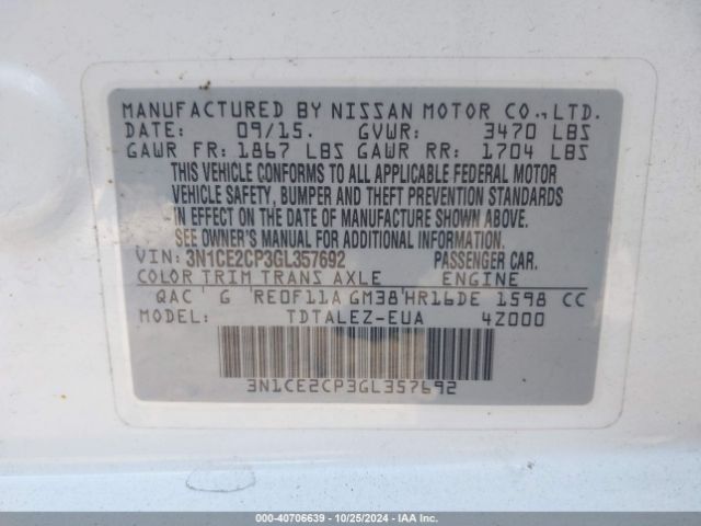 3N1CE2CP3GL357692 Nissan Versa Note S (sr)/s Plus/sl/sr/sv