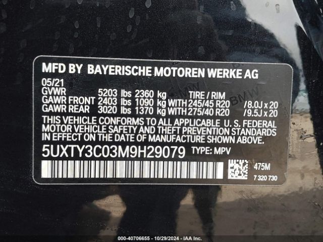 5UXTY3C03M9H29079 BMW X3 Sdrive30i