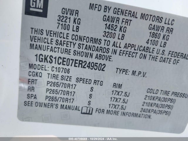 1GKS1CE07ER249502 GMC YUKON SLT