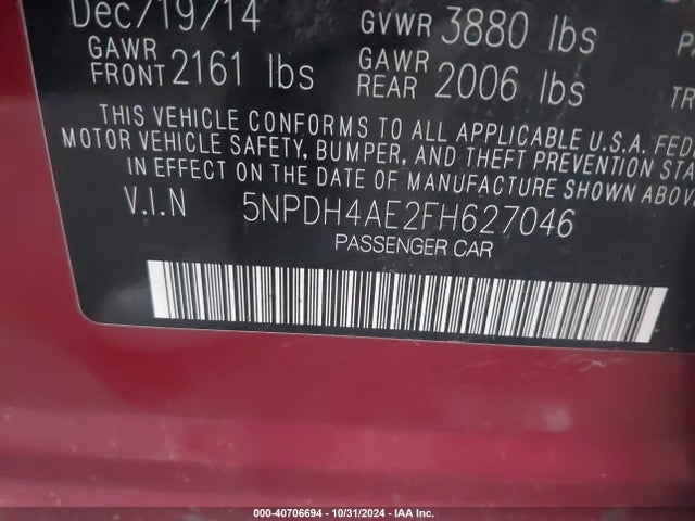 Hyundai ELANTRA SE 2015 5NPDH4AE2FH627046 Image 9