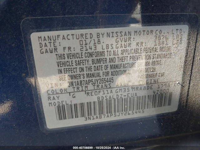 Nissan SENTRA SV 2018 3N1AB7AP5JY265445 Image 9