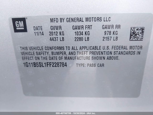 Chevrolet MALIBU LS 2015 1G11B5SL1FF228784 Image 9