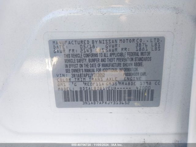 3N1AB7APXJY313652 Nissan Sentra S/sv/sr/sl