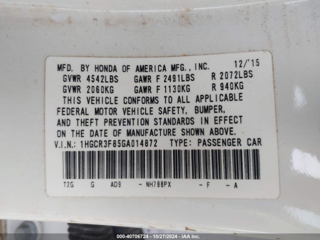 1HGCR3F85GA014872 Honda Accord Ex-l V-6
