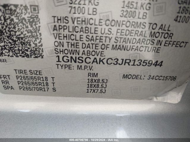 1GNSCAKC3JR135944 Chevrolet Tahoe Ls