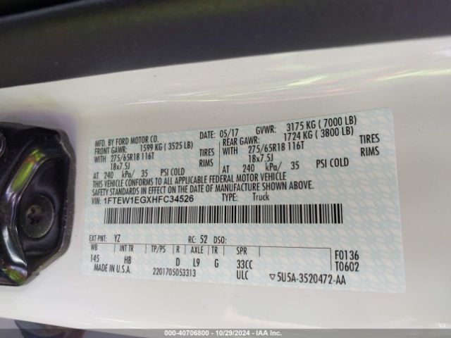 1FTEW1EGXHFC34526 Ford F-150 Lariat