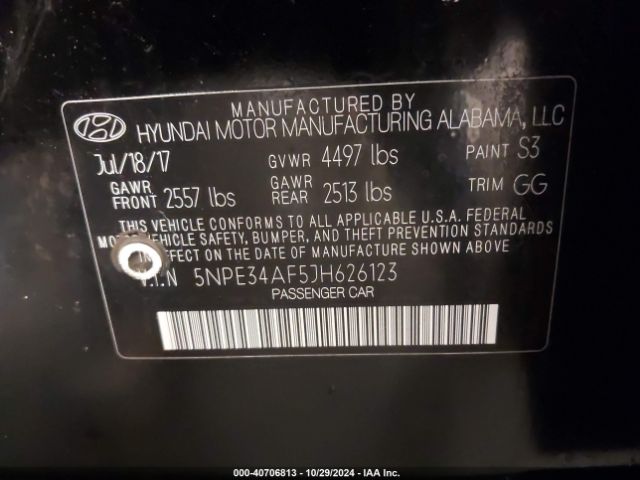 5NPE34AF5JH626123 Hyundai SONATA SEL