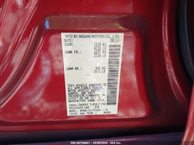 Nissan Altima 2.5 Sl 2015 1N4AL3AP0FC148770 Image 9