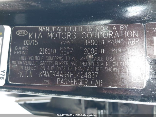 KIA FORTE LX 2015 KNAFK4A64F5424837 Image 9