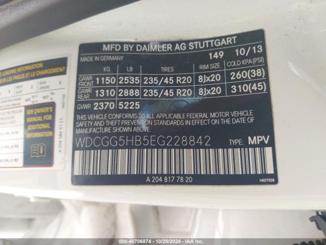 WDCGG5HB5EG228842 Mercedes-Benz GLK 350
