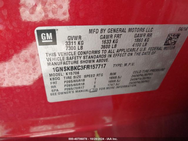 1GNSKBKC3FR157717 Chevrolet Tahoe Lt
