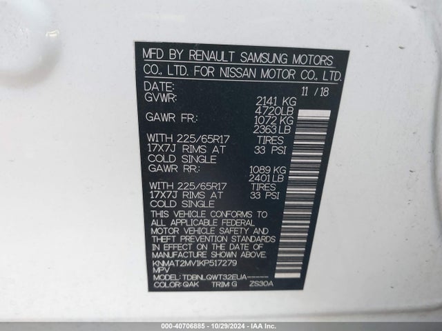 Nissan ROGUE SV 2019 KNMAT2MV1KP517279 Image 9