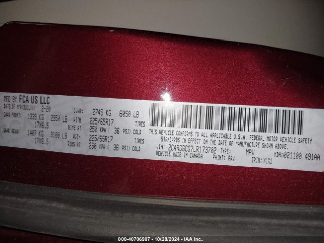 2C4RDGCG7LR173702 Dodge Grand Caravan Sxt