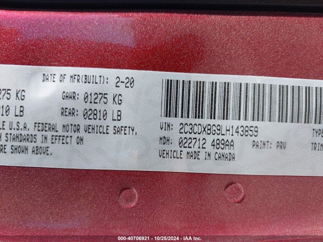 2C3CDXBG9LH143859 Dodge Charger Sxt Rwd