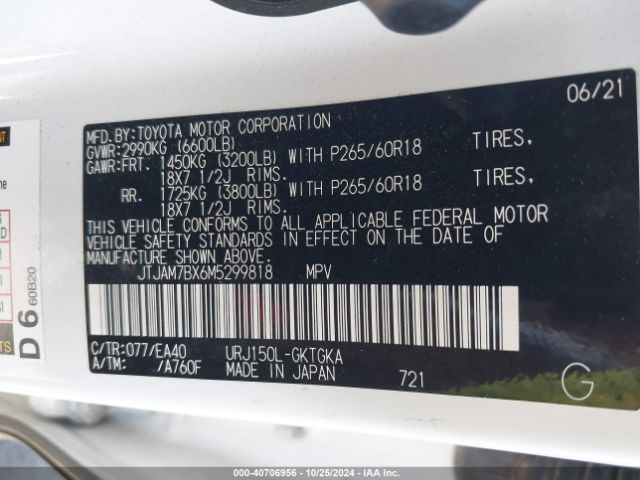 JTJAM7BX6M5299818 Lexus 460 Premium