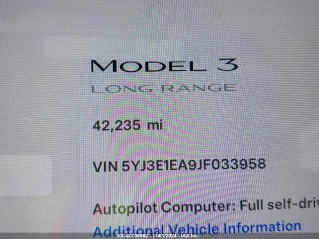 5YJ3E1EA9JF033958 Tesla Model 3 Long Range/mid Range