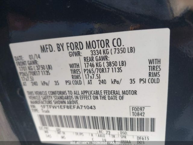 1FTFW1EF8EFA71043 Ford F-150 Xlt