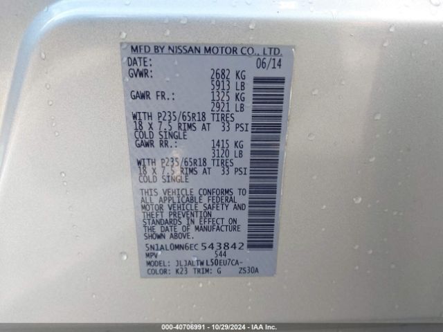 5N1AL0MN6EC543842 Infiniti QX60