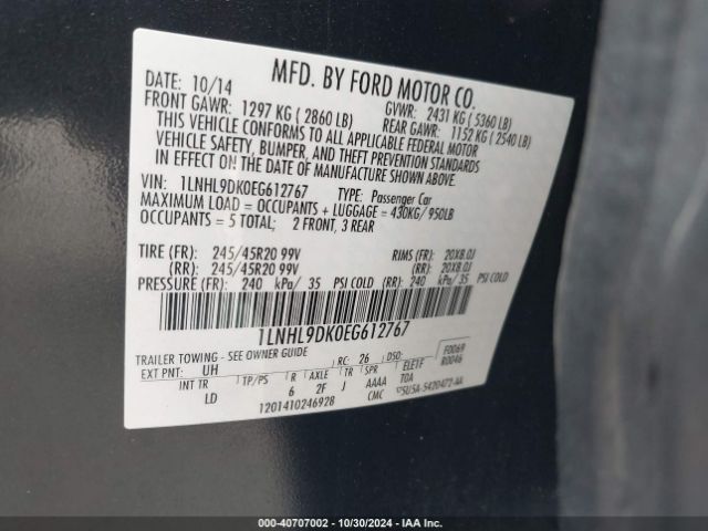 1LNHL9DK0EG612767 Lincoln MKS