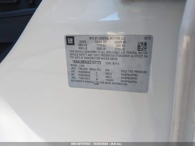 Chevrolet EQUINOX 1LT 2014 1GNALBEK2EZ107773 Image 9