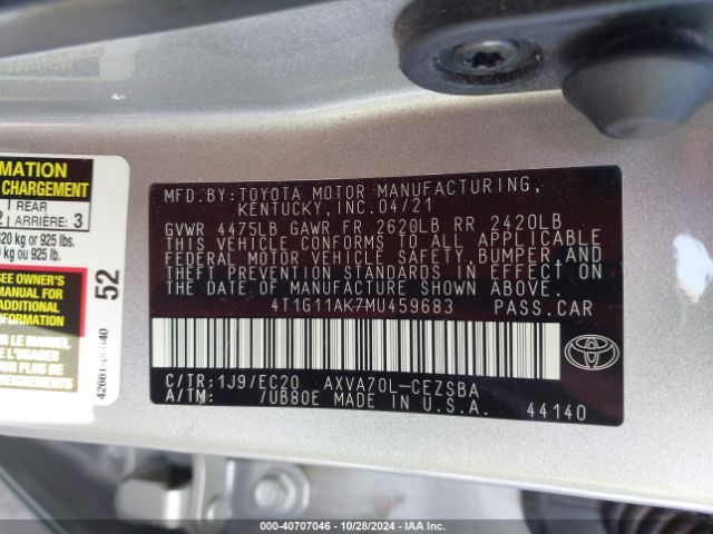 4T1G11AK7MU459683 Toyota Camry Se Nightshade Edition