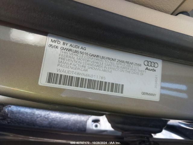 2006 AUDI A4 WAUDT48HX6K011785 Photo 8