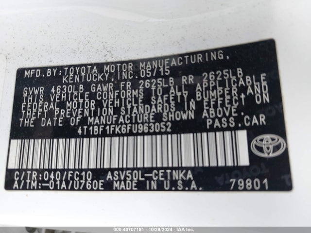 Toyota CAMRY LE 2015 4T1BF1FK6FU963052 Image 9